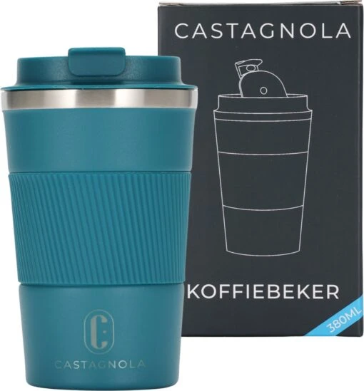 Castagnola Design RVS Koffiebeker To Go - Blauw - 380ml - Thermosbeker - Theebeker -Beste Keuken Serie Winkel