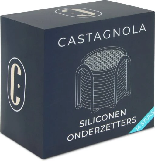 Castagnola Siliconen Onderzetters Met Houder – Onderzetters Voor Glazen – Onderzetters Design – Onderzettersset – Drink Onderzetters – Hoogwaardige Siliconen – Set Van 14 – Blauw -Beste Keuken Serie Winkel