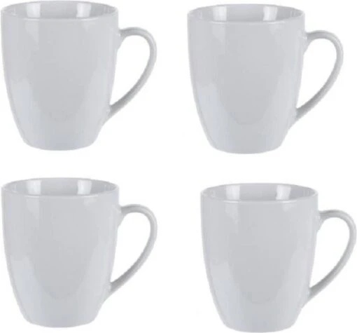 Excellent Houseware Set Van 4x Stuks Bekers/mokken Wit 380 Ml Van Porselein - Melkbekers -Beste Keuken Serie Winkel