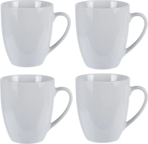 Excellent Houseware Set Van 4x Stuks Bekers/mokken Wit 380 Ml Van Porselein - Melkbekers -Beste Keuken Serie Winkel