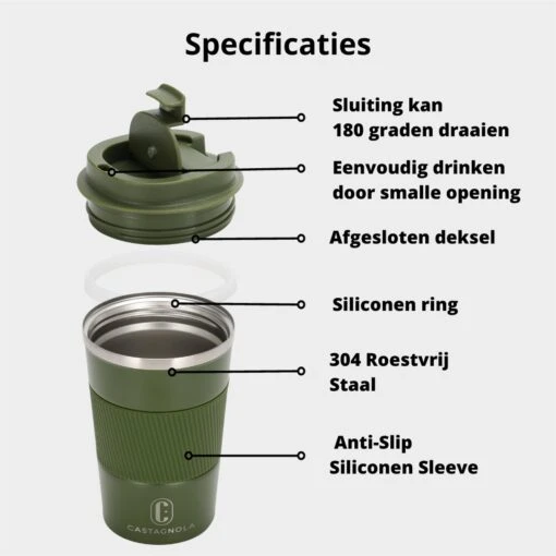 Castagnola Design RVS Koffiebeker To Go - Groen - 380ml - Thermosbeker - Theebeker -Beste Keuken Serie Winkel 1200x1200 701