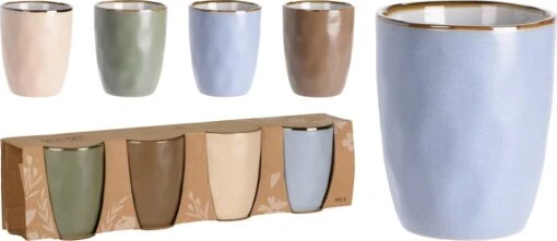 Excellent Houseware Set Van 4x Stuks Luxe Gekleurde Stoneware Bekers/koffiekopjes 280 Ml - Kopjes/koffiebekers -Beste Keuken Serie Winkel