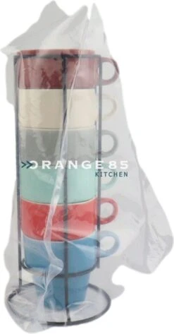 Orange85 Koffiekopjes - Met Houder - Set Van 6 - Gekleurd - 300 Ml - Keramiek -Beste Keuken Serie Winkel 626x1200